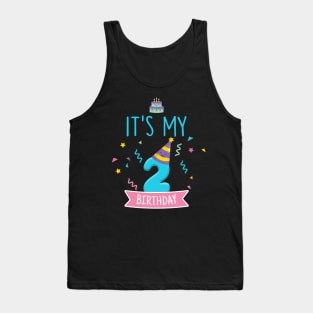 Kids Sweet donut It's My 2nd Birthday Shirt 2 Years Old Gift Tank Top